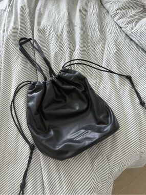 Charles & Keith Black Drawstring Shoulder Reversible Bucket Bag